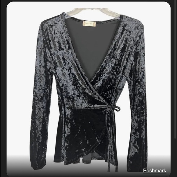 Long sleeve velvet tie top from Altar’d State surplice - Picture 2 of 5